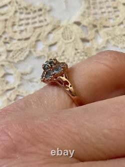 Antique Solid Silver/Rose Gold Vermeil Ring with 8 Genuine Blue Topazes
