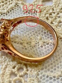 Antique Solid Silver/Rose Gold Vermeil Ring with 8 Genuine Blue Topazes