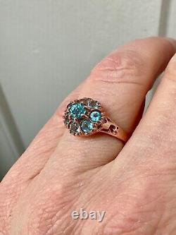 Antique Solid Silver/Rose Gold Vermeil Ring with 8 Genuine Blue Topazes