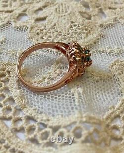 Antique Solid Silver/Rose Gold Vermeil Ring with 8 Genuine Blue Topazes