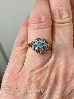 Antique Solid Silver/Rose Gold Vermeil Ring with 8 Genuine Blue Topazes