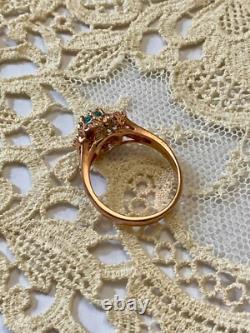 Antique Solid Silver/Rose Gold Vermeil Ring with 8 Genuine Blue Topazes