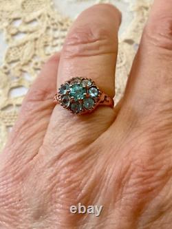 Antique Solid Silver/Rose Gold Vermeil Ring with 8 Genuine Blue Topazes