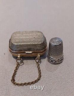 Antique Solid Silver Sewing Thimble and its Art Nouveau Handbag-shaped Case