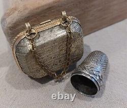 Antique Solid Silver Sewing Thimble and its Art Nouveau Handbag-shaped Case