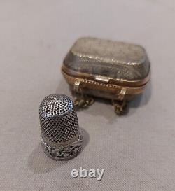 Antique Solid Silver Sewing Thimble and its Art Nouveau Handbag-shaped Case