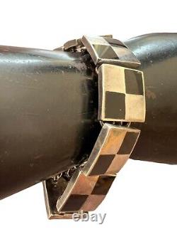 Antique Solid Silver Unisex Vintage Enamel Geometric Mexican Jewelry Bracelet