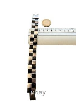 Antique Solid Silver Unisex Vintage Enamel Geometric Mexican Jewelry Bracelet