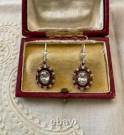 Antique Solid Silver Vermeil Earrings with Genuine Rubies & Topazes
