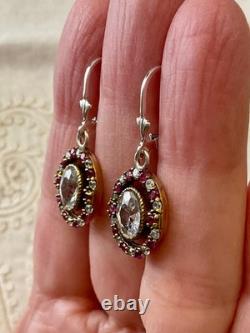 Antique Solid Silver Vermeil Earrings with Genuine Rubies & Topazes