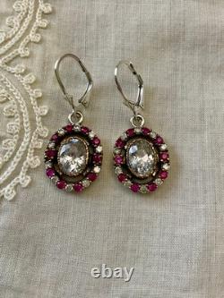 Antique Solid Silver Vermeil Earrings with Genuine Rubies & Topazes
