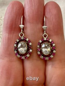 Antique Solid Silver Vermeil Earrings with Genuine Rubies & Topazes