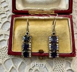 Antique Solid Silver Vermeil Earrings with Topaz and Amethyst