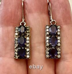Antique Solid Silver Vermeil Earrings with Topaz and Amethyst