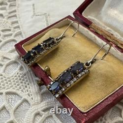 Antique Solid Silver Vermeil Earrings with Topaz and Amethyst