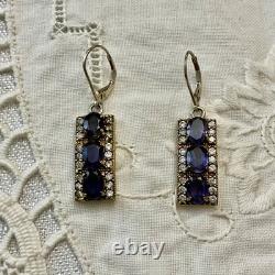 Antique Solid Silver Vermeil Earrings with Topaz and Amethyst