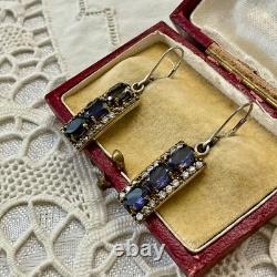 Antique Solid Silver Vermeil Earrings with Topaz and Amethyst