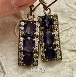 Antique Solid Silver Vermeil Earrings with Topaz and Amethyst