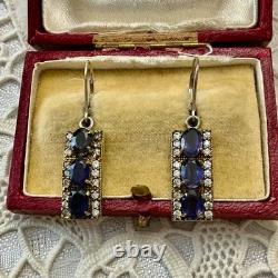 Antique Solid Silver Vermeil Earrings with Topaz and Amethyst