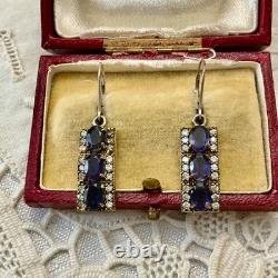 Antique Solid Silver Vermeil Earrings with Topaz and Amethyst