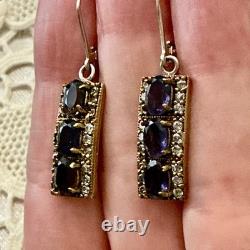 Antique Solid Silver Vermeil Earrings with Topaz and Amethyst