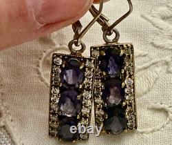 Antique Solid Silver Vermeil Earrings with Topaz and Amethyst