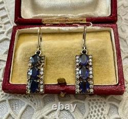 Antique Solid Silver Vermeil Earrings with Topaz and Amethyst