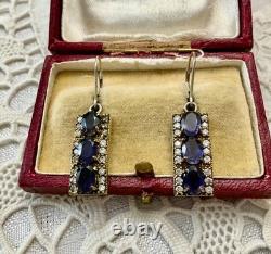 Antique Solid Silver Vermeil Earrings with Topaz and Amethyst