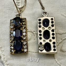 Antique Solid Silver Vermeil Earrings with Topaz and Amethyst