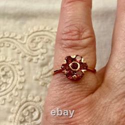 Antique Solid Silver Vermeil Garnet Flower Ring Hallmark
