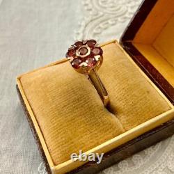 Antique Solid Silver Vermeil Garnet Flower Ring Hallmark
