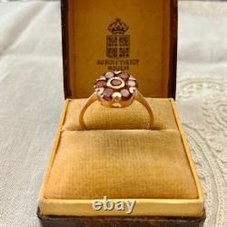 Antique Solid Silver Vermeil Garnet Flower Ring Hallmark