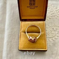 Antique Solid Silver Vermeil Garnet Flower Ring Hallmark