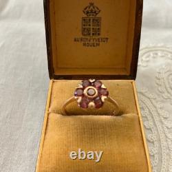 Antique Solid Silver Vermeil Garnet Flower Ring Hallmark