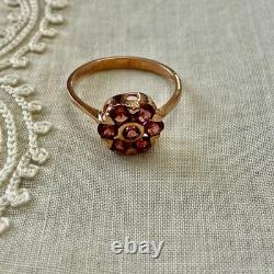 Antique Solid Silver Vermeil Garnet Flower Ring Hallmark