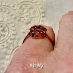 Antique Solid Silver Vermeil Garnet Flower Ring Hallmark