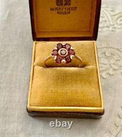 Antique Solid Silver Vermeil Garnet Flower Ring Hallmark