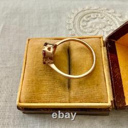 Antique Solid Silver Vermeil Garnet Flower Ring Hallmark