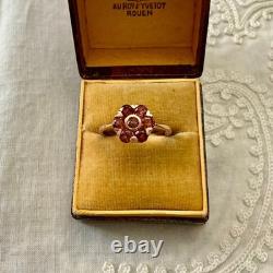 Antique Solid Silver Vermeil Garnet Flower Ring Hallmark