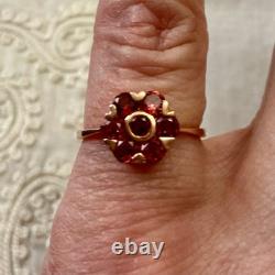 Antique Solid Silver Vermeil Garnet Flower Ring Hallmark