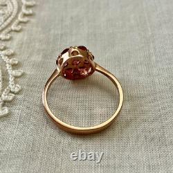 Antique Solid Silver Vermeil Garnet Flower Ring Hallmark
