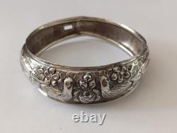 Antique Solid Silver Wedding Bracelet with Bird & Flower Decoration 17.9 g Jewelry