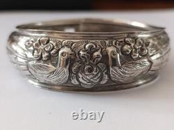 Antique Solid Silver Wedding Bracelet with Bird & Flower Decoration 17.9 g Jewelry