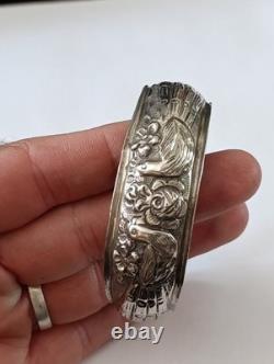 Antique Solid Silver Wedding Bracelet with Bird & Flower Decoration 17.9 g Jewelry