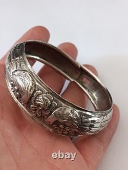 Antique Solid Silver Wedding Bracelet with Bird & Flower Decoration 17.9 g Jewelry