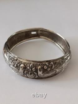 Antique Solid Silver Wedding Bracelet with Bird & Flower Decoration 17.9 g Jewelry