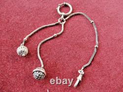 Antique Solid Silver and 14k Gold Pocket Watch Chain 14 cm Long