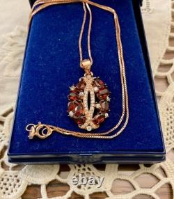 Antique Solid Silver and Real Gold Necklace with Garnets and Topazes Luxury Jewelry