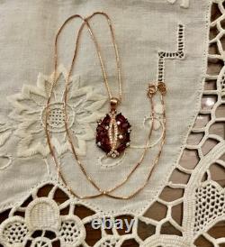 Antique Solid Silver and Real Gold Necklace with Garnets and Topazes Luxury Jewelry