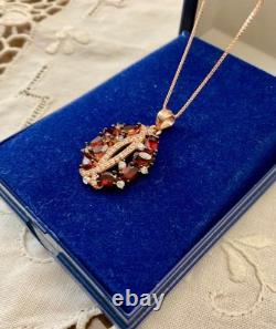 Antique Solid Silver and Real Gold Necklace with Garnets and Topazes Luxury Jewelry